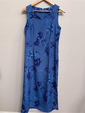 Sleeveless Blue Floral Maxi Dress Womens 7 vintage reitmans